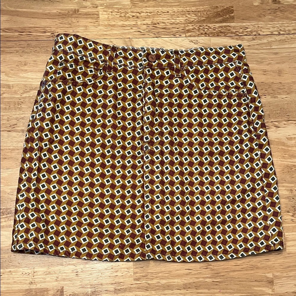 Reformation Brown and Yellow Geometric Mini Skirt